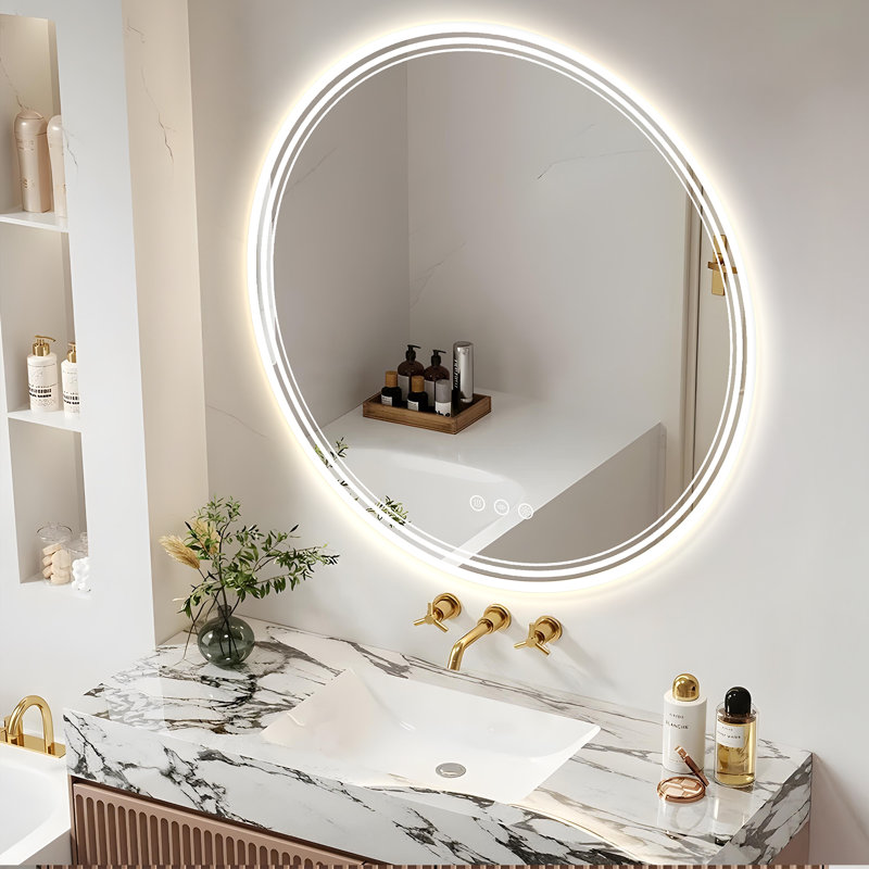 Round LED Bathroom Mirror/Vanity Mirror With Front And Back Lighting, Three Color Temperatures, Stepless Dimming, And  Anti Fog Function
