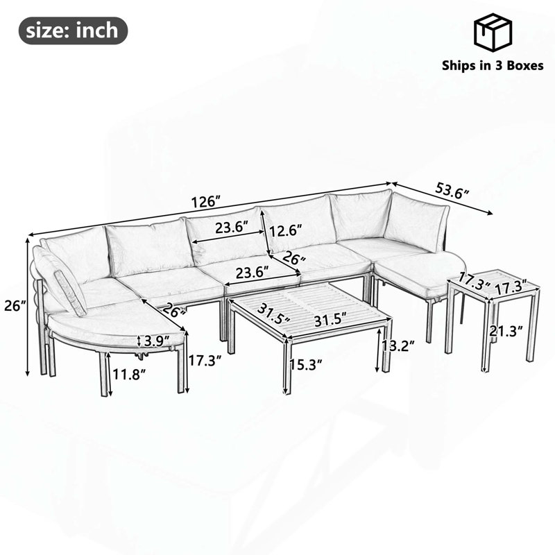 Ensemble de canapés d'extérieur polyvalents et modernes avec coussins confortables et structure robuste, Beige