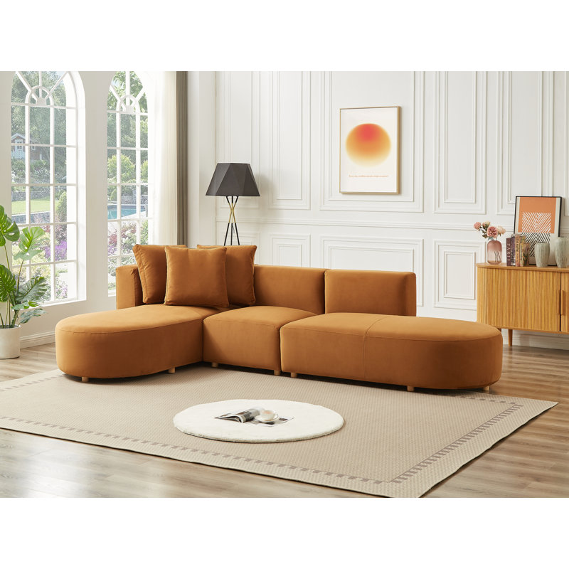 Bobseine Velvet L-Shaped Sectional, Left Hand Facing