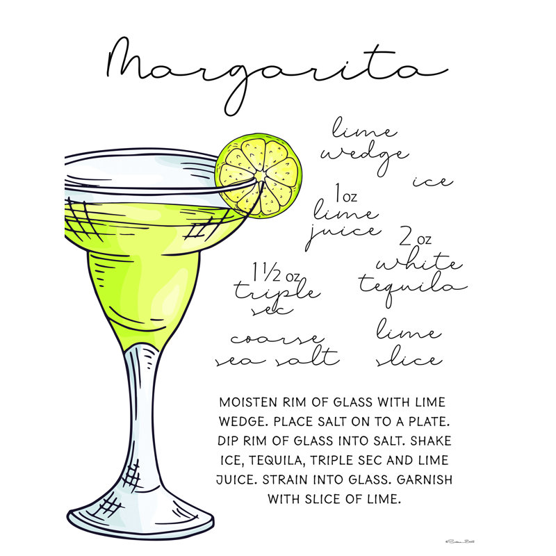 Margarita Recipe - Impression sur toile tendue, H 16 po x l 12 po