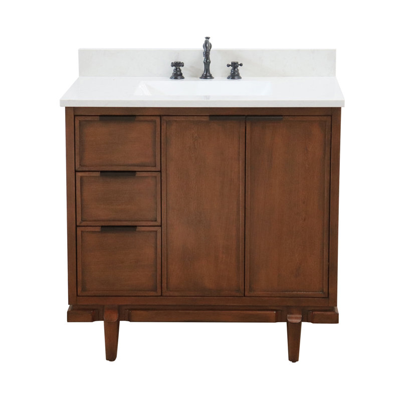 Meuble-lavabo simple 37 po avec plateau en quartz Evart, Cerise foncée