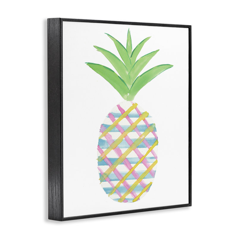 Giclée à carreaux, ananas, par Julie DeRice, Giclée encadrée noir minuit, H 20 po x l 16 po