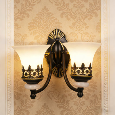 2-light Vintage Black & Gold Wall Sconce With 2 Warm Light Bulbs