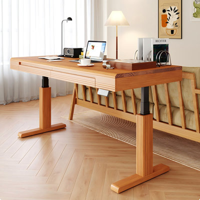 47.24"Natural Colour Solid Wood Electric Adjustable Desk