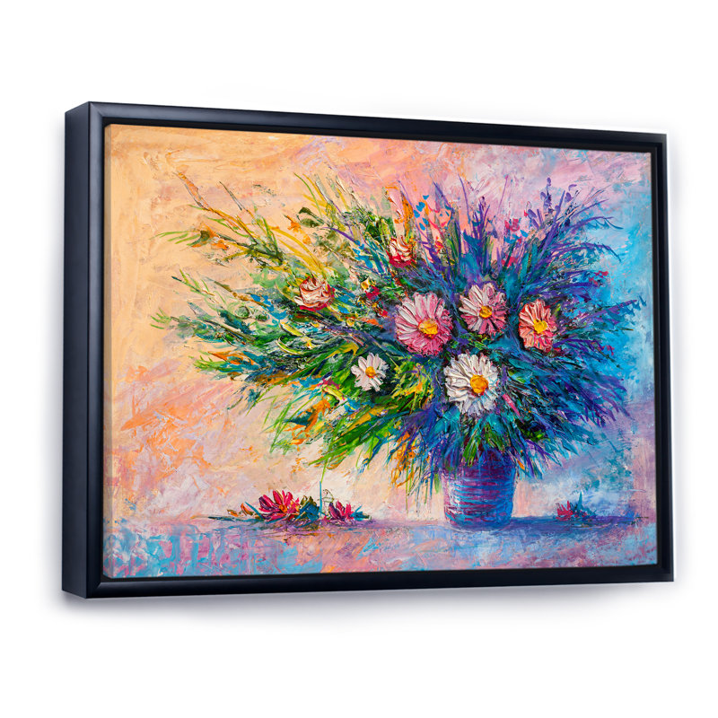 Bouquet moderne de fleurs de marguerite - œuvre d'art traditionnelle sur toile, H 24 po x l 36 po x P 1 po