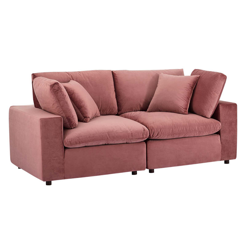 Commix 80" Velvet Square Arm Sofa, Dusty Rose Velvet