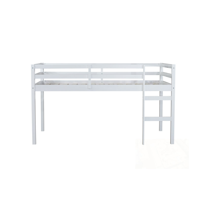 Twin Loft Bed with Ladder and Strengthened Slats, White