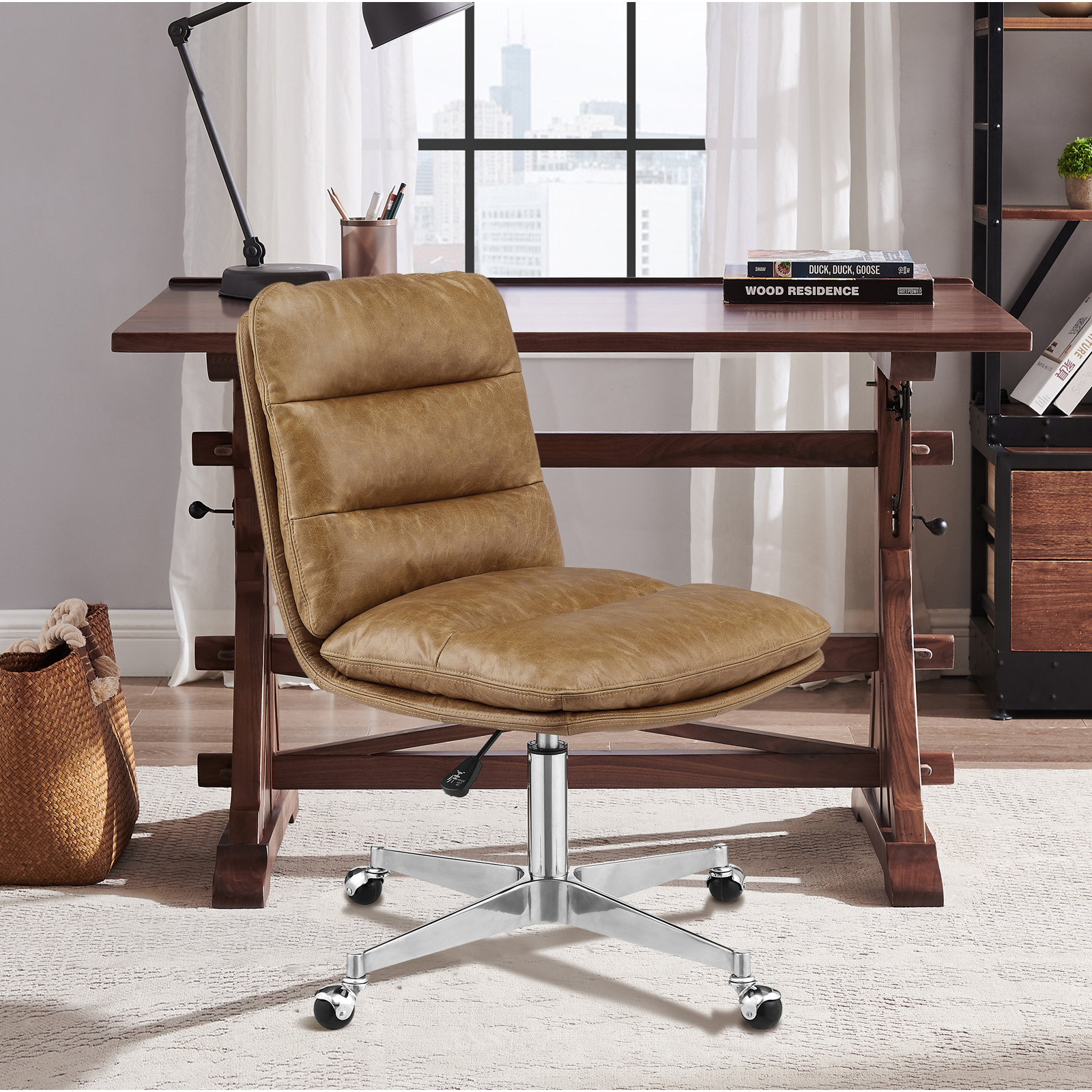 Paynesville Office Chair, Genuine Leather, Brown
