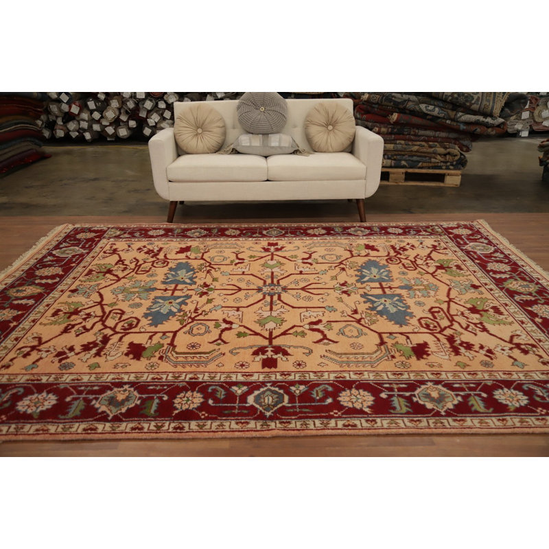 Tapis Oushak fait à la main à motif floral complexe 8 x 10