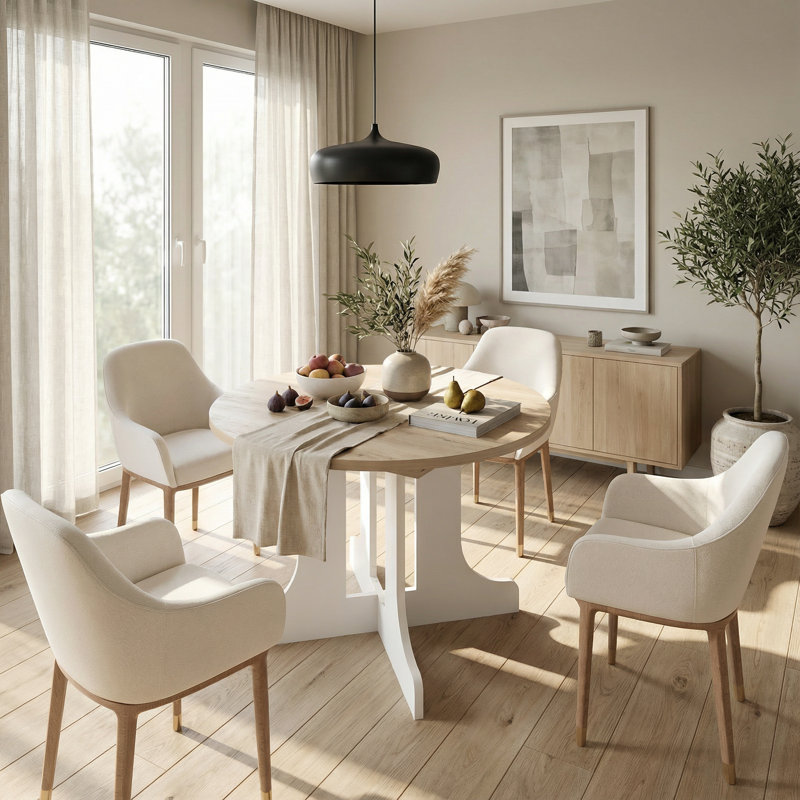 Farmhouse Extendable Oval Dining Table with Removable Leaf, 59x43 Inch Kitchen Table with X-Shaped Trestle Base in White