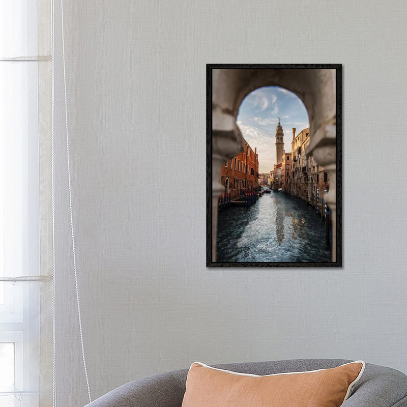 Belltower Of San Giorgio Dei Greci, Venice by Enzo Romano - Print on Canvas, Black Framed, 66.04cm H x 45.72cm W x 3.81cm D
