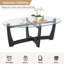 Table basse 48 po ovale en verre avec base en bois, noir-929272012-929272013