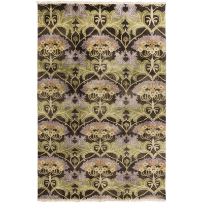 Tapis vert / brun en laine noué à la main Dib