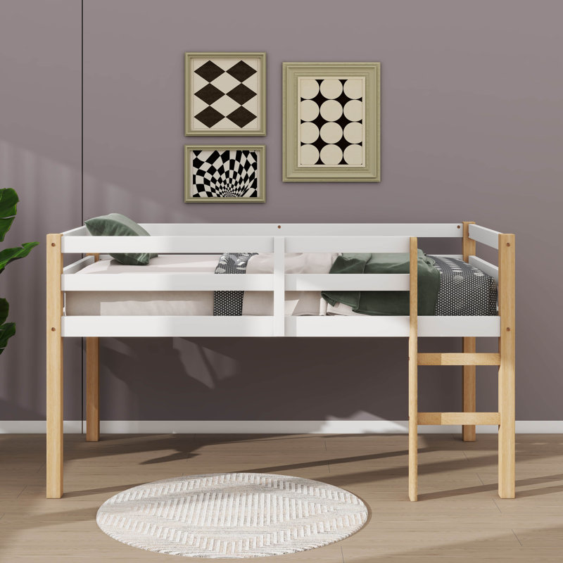 Twin Elevated Loft Bed Comes With Ladder, Natural/White