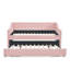 Lit de jour simple rembourré avec lit gigogne, dossier capitonné, canapé-lit convertible avec rangement latéral, rose-1365854979