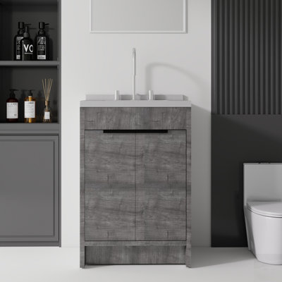 Meuble-lavabo autoportant avec porte à fermeture douce, comptoir en granite de culture et contreplaqué durable