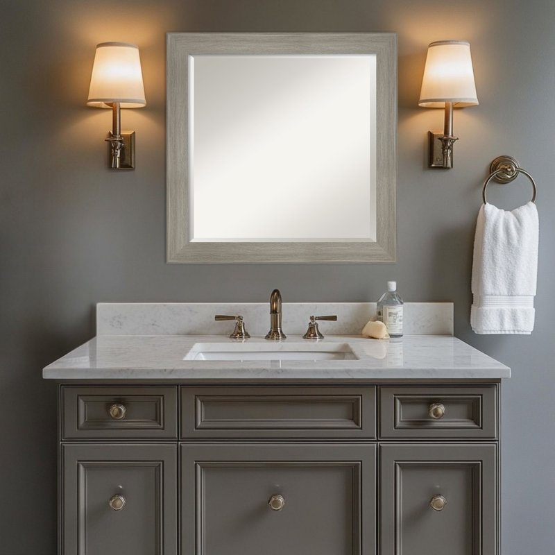 Miroir mural de salle de bain Grand Greywash, 23,75 po x 23,75 po, Gris délavé