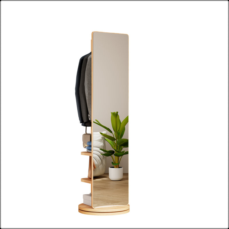 360° Rotating Full Length Mirror with Coat Rack and Storage Hooks