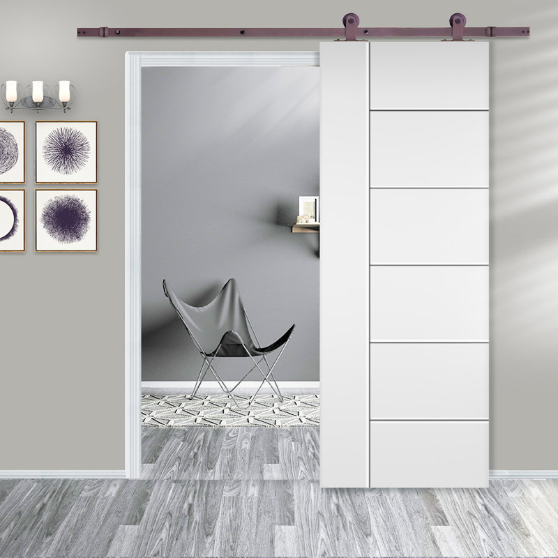 Hollow Core Primed 7-Panel Barn Door Kit with Oil Rubbed Bronze Hardware, 24" x 84"