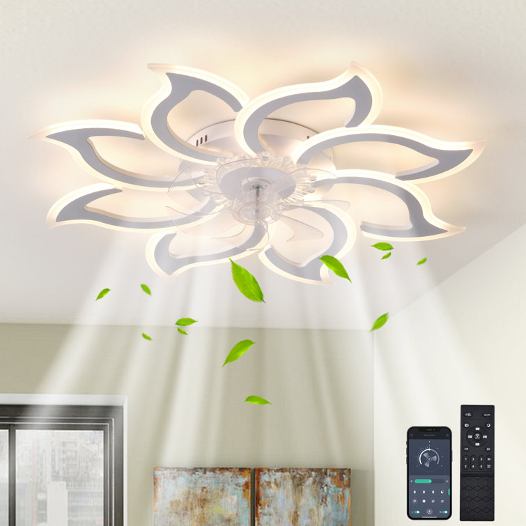 Kazuhito 37.4'' 7- Blade Dimmable LED Reversible Flush Mount Ceiling Fan With Remote And App
