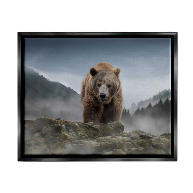 «Roaring Brown Grizzly Bear Rocky Mountain Top View» par Kelley Parker - impression, Cadre flottant noir de jais