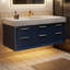 Meuble-lavabo bleu 48 po avec comptoir en marbre d'ingénierie, lavabo simple encastrable, six tiroirs à fermeture en douceur