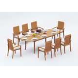 9 Pcs Grade-A Teak Wood Dining Set: 94" Double Extension Oval Table And 8 Goa Stackng Arm Chairs #11GO2208