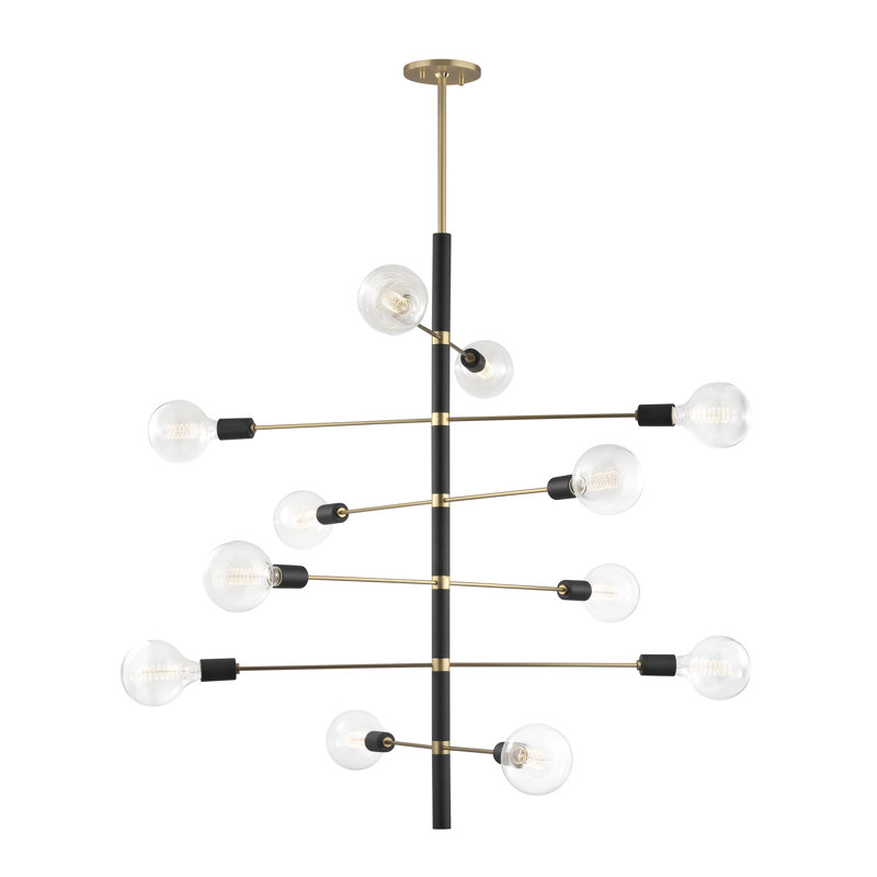 12 - Light Sputnik Modern Linear Chandelier, Aged Brass
