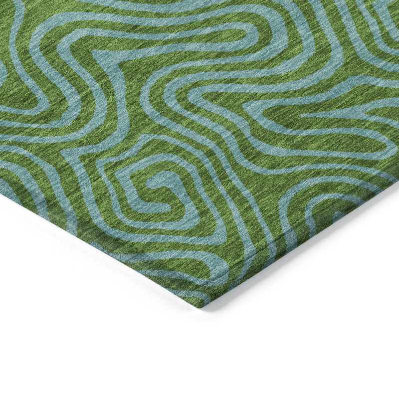 Green Flat Woven Rectangular Synthetic Washable Rug 3' x 5'