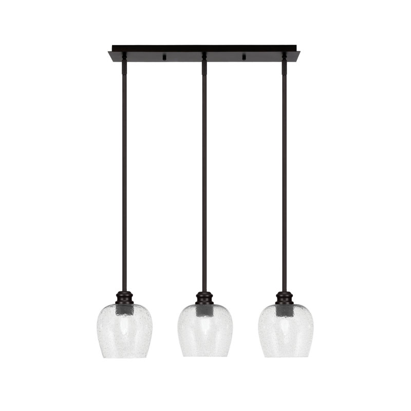 Luminaire suspendu linéaire à 3 lumières Edge avec verre à bulles 6 po Edge, Espresso, Fumée