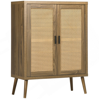 Buffet avec portes en rotin, brun
