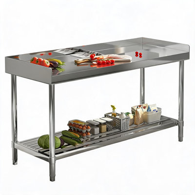 Heavy-Duty 48x24 Stainless Steel Work Table with 3-Sided Backsplash, Adjustable Shelf, Commercial Grade, Easy-Clean, Rust-Resistant, Black