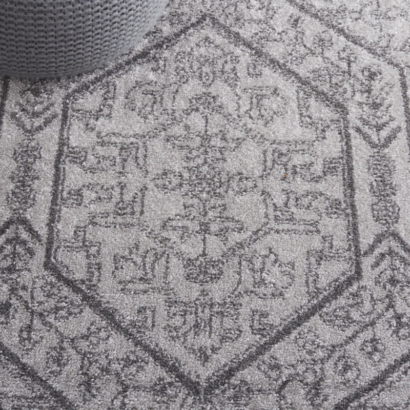Tapis oriental de couleur sauge / ivoire Arrietty, Light Grey/Dark Grey, Round 8'