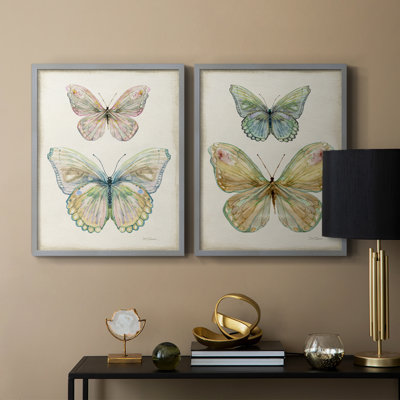 «Botanical Butterfly I», reproduction encadrée de qualité supérieure - prête à être accrochée - aucun clou requis - aucun clou requis