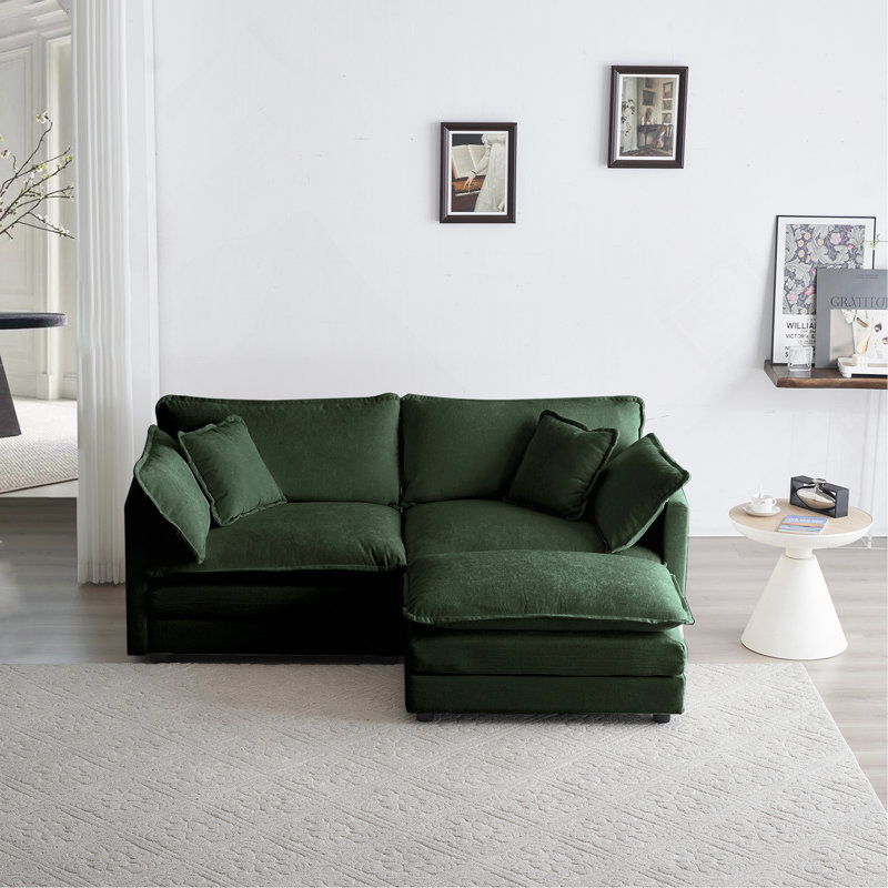 Canapé en chenille deux places avec 1 repose-pieds, H 33 po x l 76,7 po x P 35 po, Vert