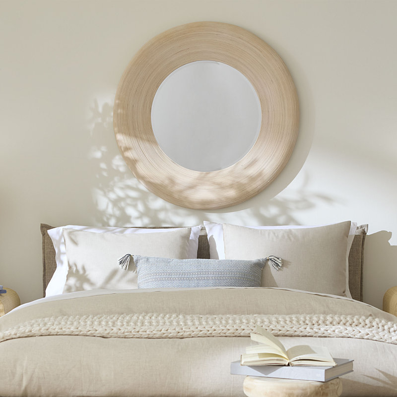 Paddock Round Bamboo / Rattan Mirror, Cream