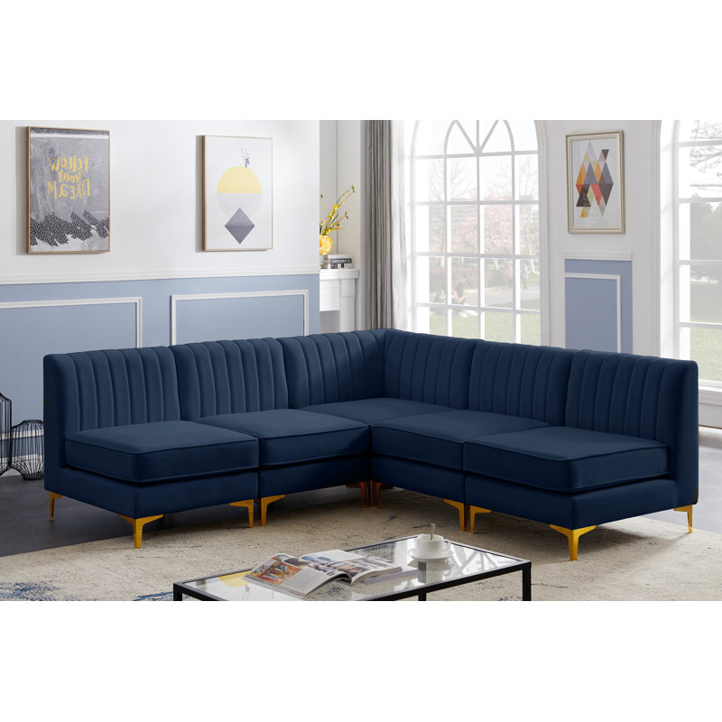 Canapé modulaire réversible en velours de 85,5 po de largeur Enson, Velours bleu marine