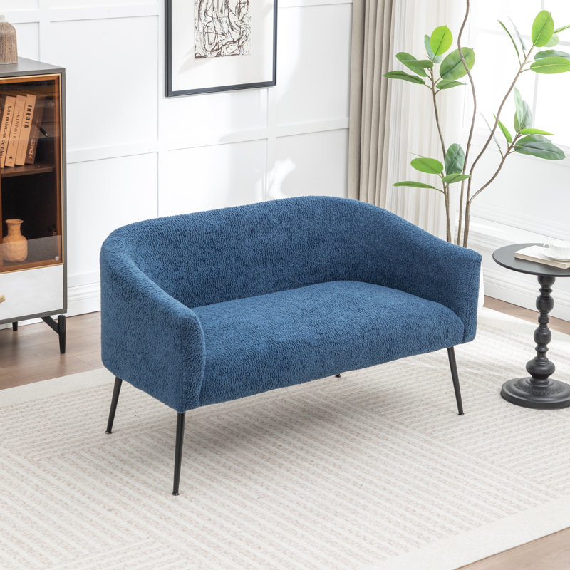 Upholstered Faux Fur Loveseat, Navy, Black