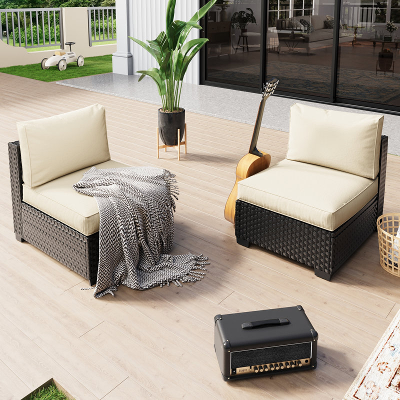 Pre-Assembled Chairs, 2-Person Patio Furniture Set Outdoor Wicker Sectional Conversation Seating Group With Waterproof Furniture Cover