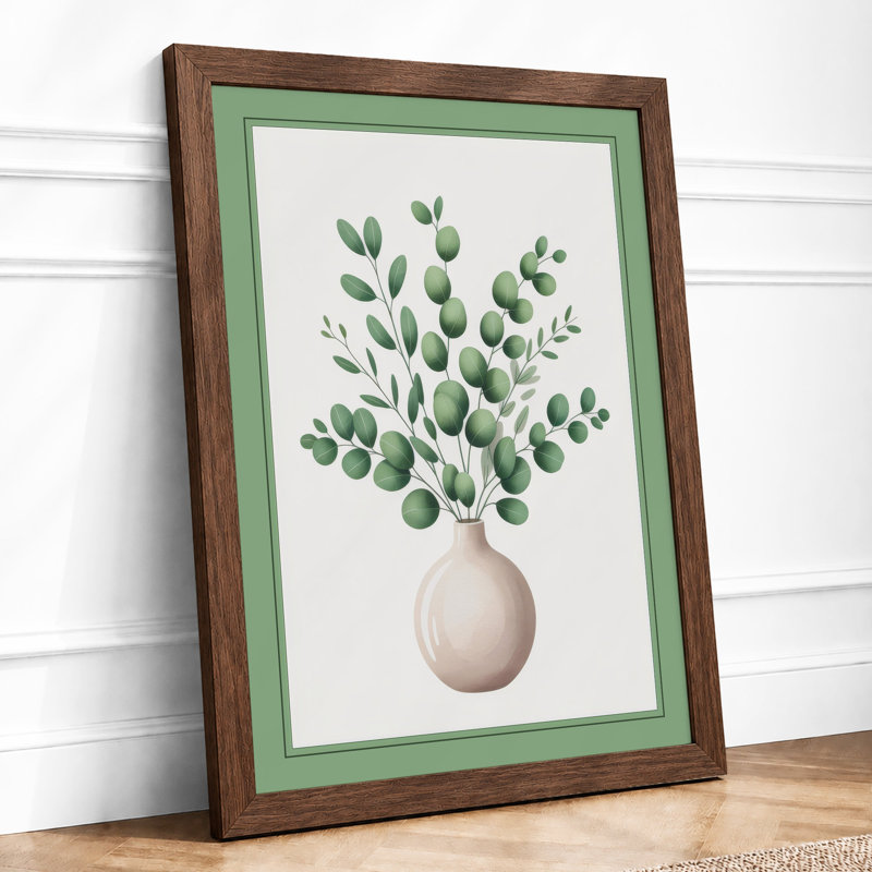 Eucalyptus in Stone Botanical - Framed Print, A2 - 59.4 x 42.0 cm, Walnut