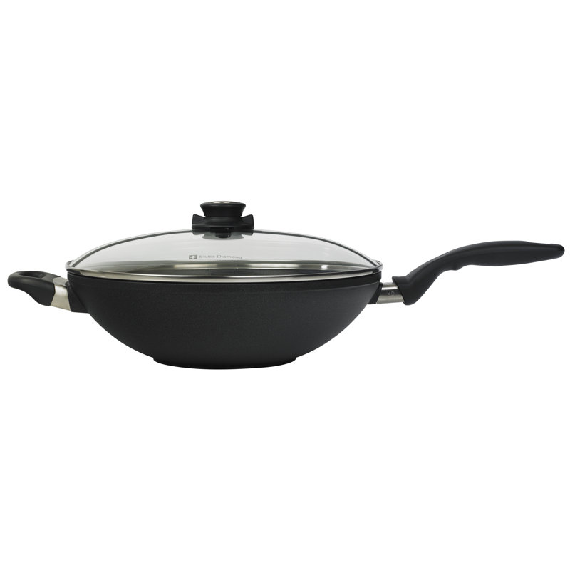 Non-Stick Aluminum Wok with Lid, 12.5" x 2.66"