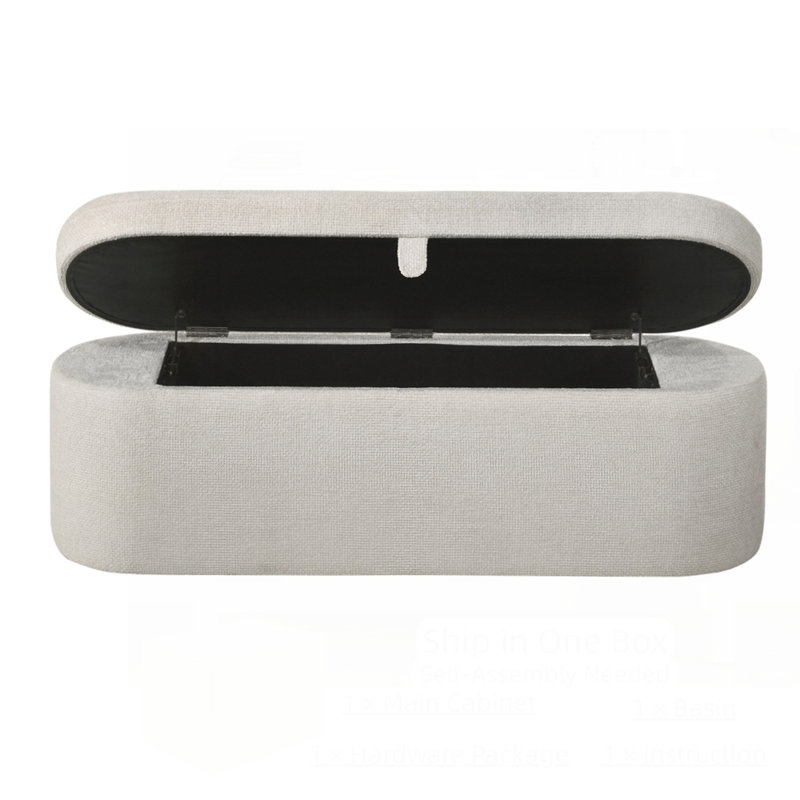 Philipa Storage Bench-Oatmeal Tweed, Beige