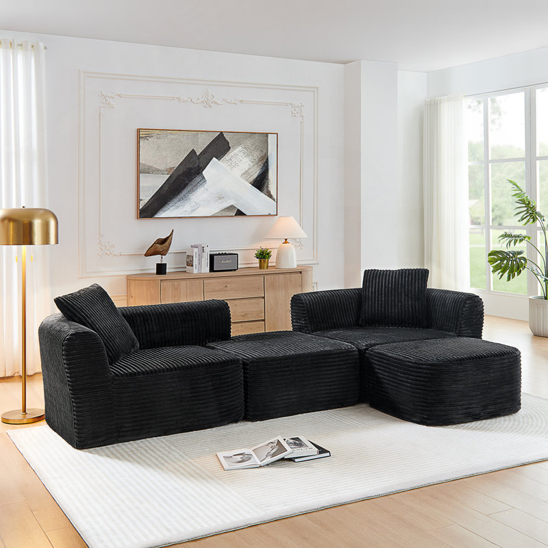 114" Modular Cloud Sectional Sofa Set, Black