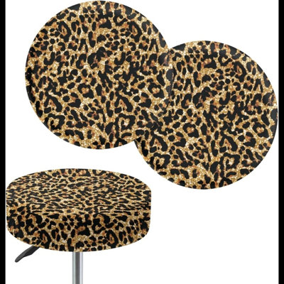 Leopard Print Chair Covers Bar Stool Covers Round Stool Cushion Covers Set Of 2 Piece Barstool Covers Slipcovers For Kitchen Living Room Decor