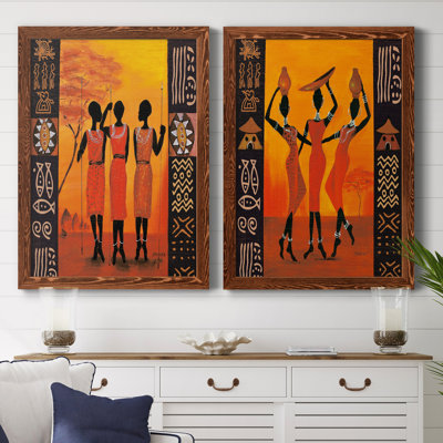 Three Hunters - Matted and Framed Under Acrylic Glass, Set of 2, Large Living Room Wall Art