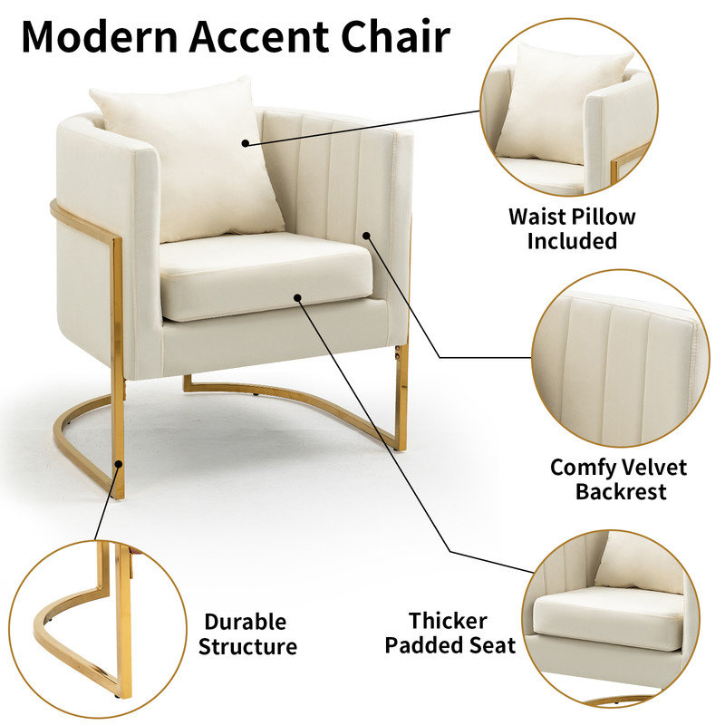 Zianah Velvet Barrel Chair, White Velvet