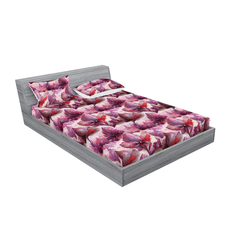 Drap-housse et taies décoratives 3 pièces Ambesonne, Prune, corail, rose pâle / floral