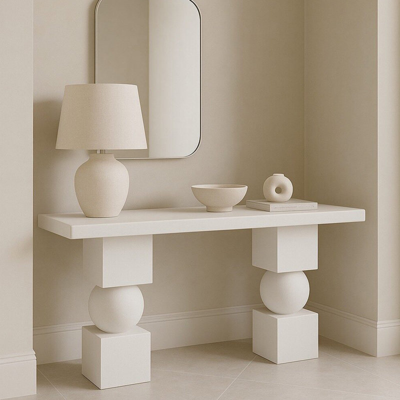Console moderne de style simple et rectangulaire, H 33,5 po x l 70,9 po x P 11,8 po, Blanc