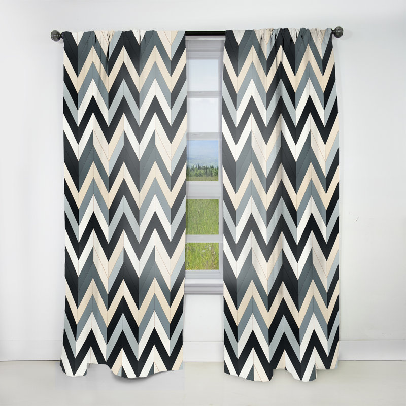 Motif à chevrons obscurcissant gris et blanc à motif géométrique neutre I - 1 panneau, L 52 po x L 90 po