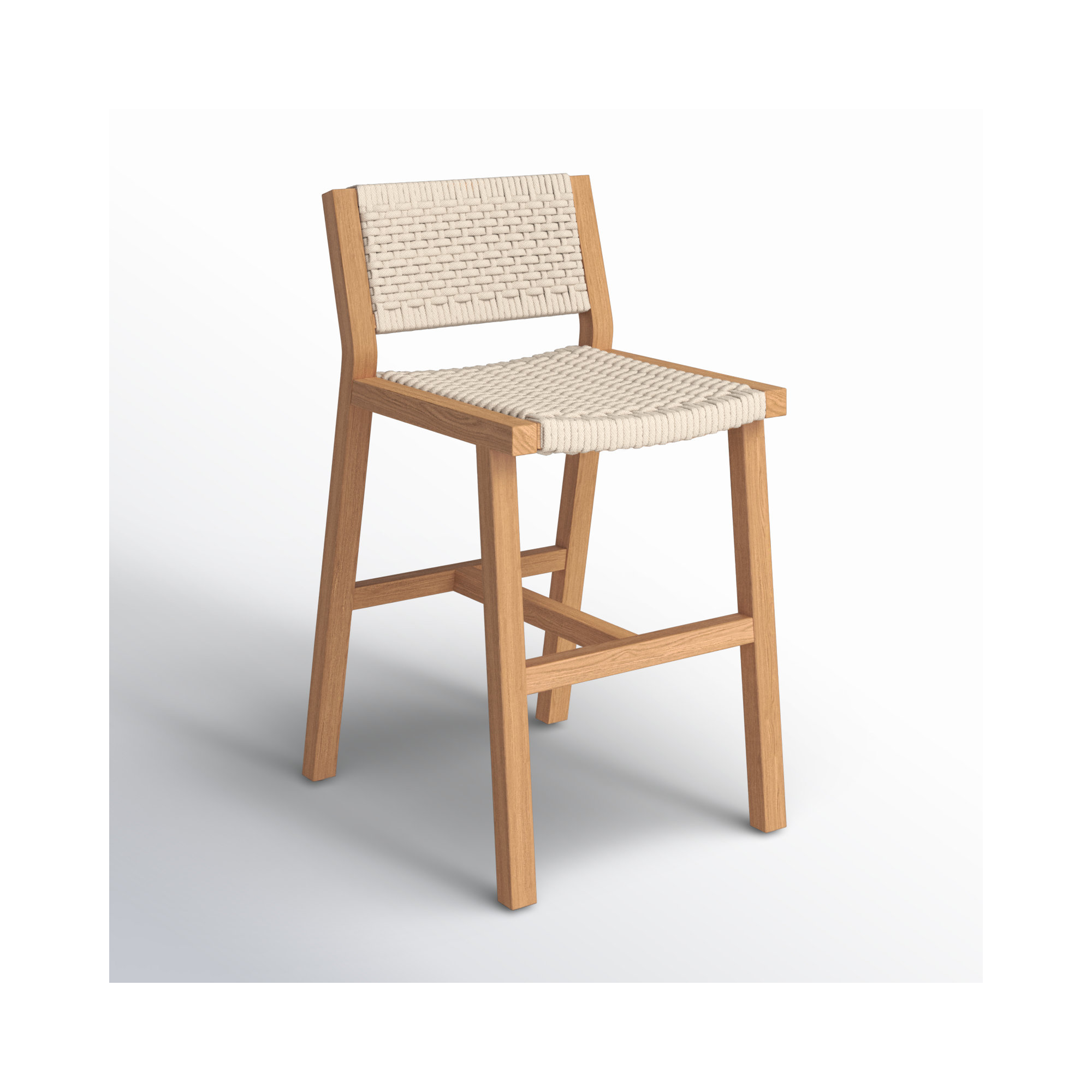 Shea Teak Outdoor Bar Stool, Natural Teak, Ivory Rope, Counter Stool (26" Seat Height)